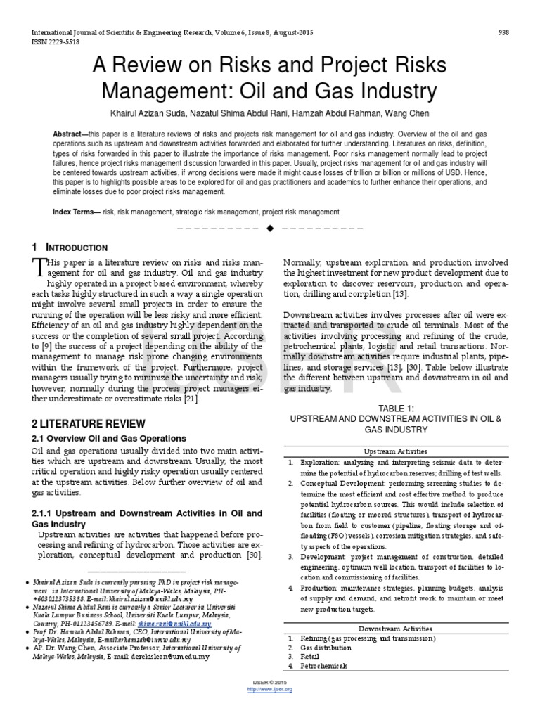 A Review On Risks and Project Risks Management Oil and Gas Industry PDF ...