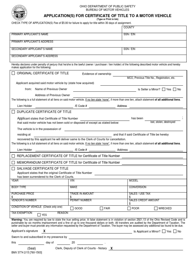 Application (S) For Certificate of Title To A Motor Vehicle | PDF | Use ...