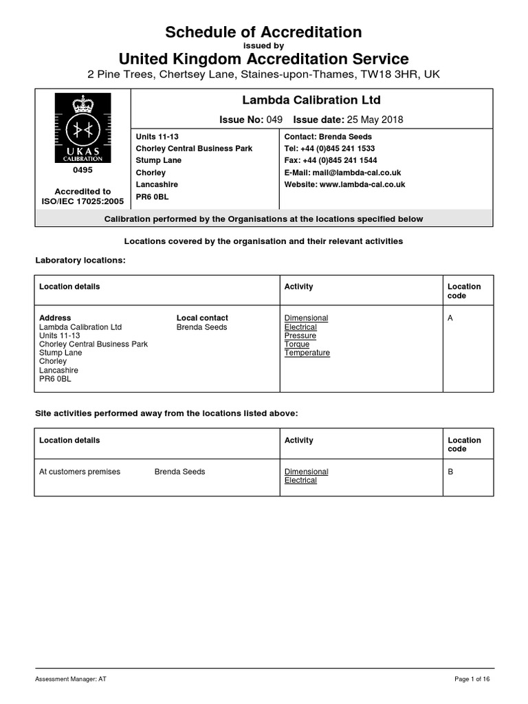Lambda Calibration Ltd Accreditation Details | PDF | Calibration | Hertz
