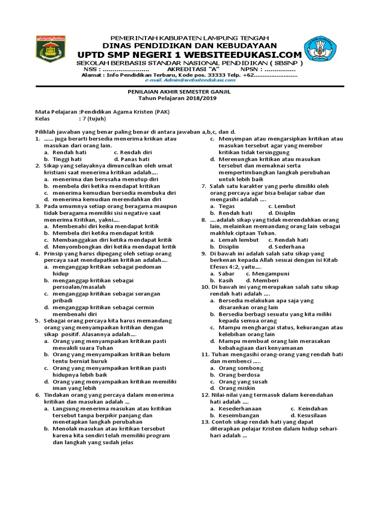 Soal Pas Pak Kls 7 Pdf