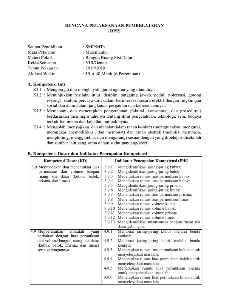 Rpp Bab 8 Bangun Ruang Sisi Datar Pdf