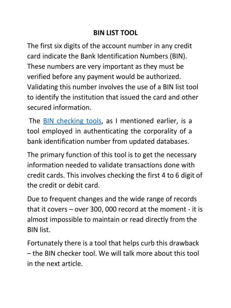 Bin List Tool 2 PDF Debit Card Credit Card
