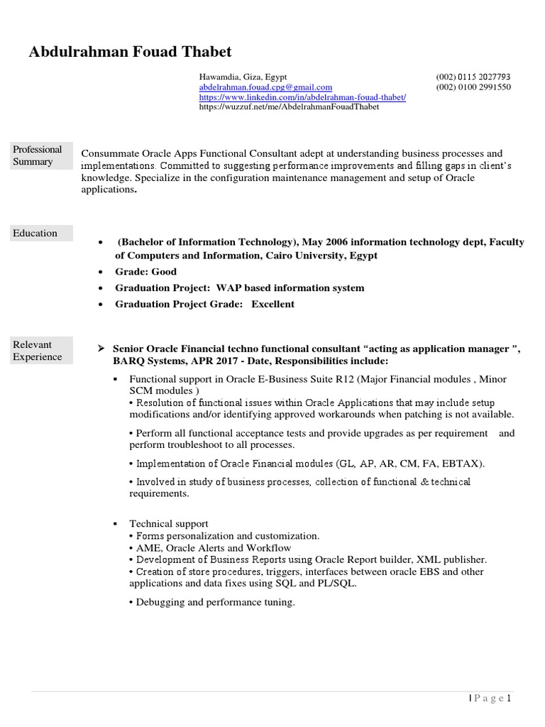 Oracle Financial Consultant Profile | PDF | Oracle Database | Pl/Sql