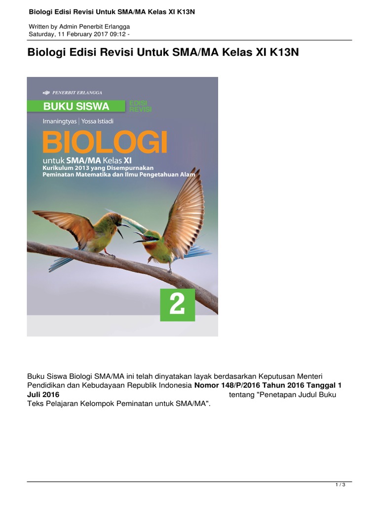 Buku Biologi Kelas 11 Kurikulum 2013 Erlangga Info Terkait Buku