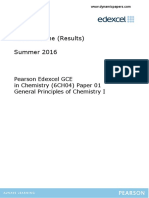 Mark Scheme (Results) Summer 2016: Pearson Edexcel GCE in Chemistry (6CH04) Paper 01 General Principles of Chemistry I