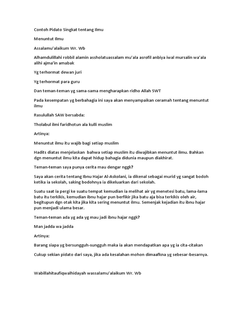 Contoh Pidato Singkat Tentang Ilmu