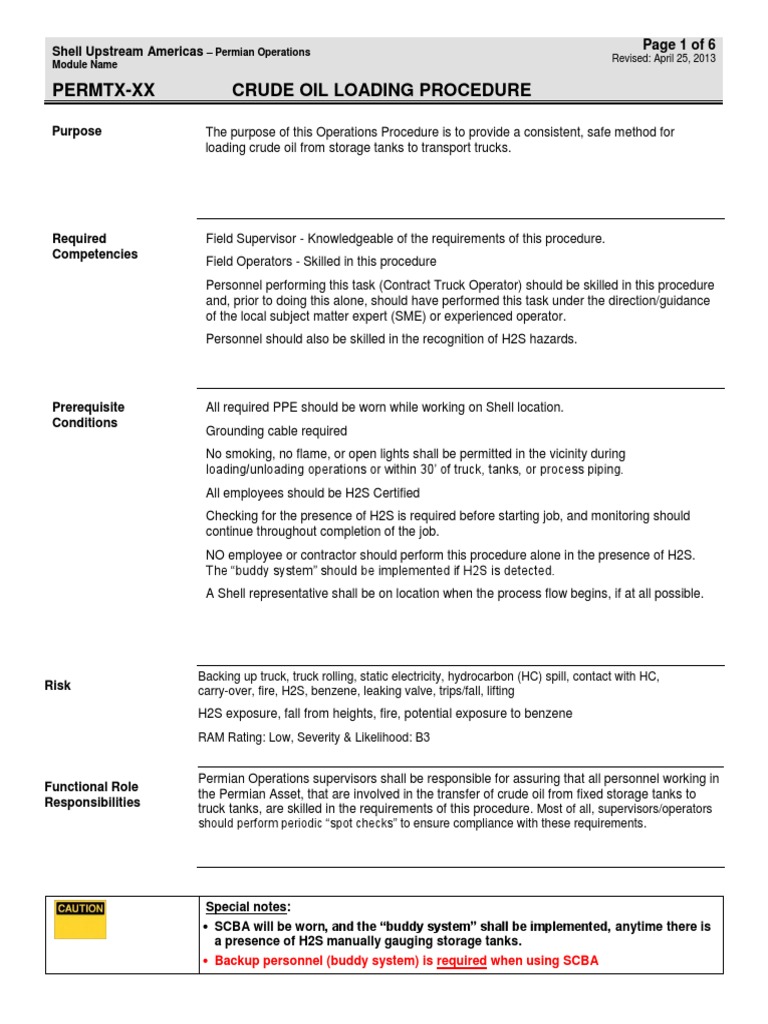 Crude Oil Loading Procedure Overview | PDF | Valve | Truck