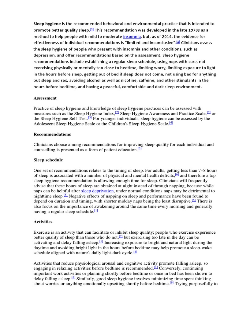 Sleep Hygiene Practices and Recommendations | PDF | Sleep | Behavioural ...