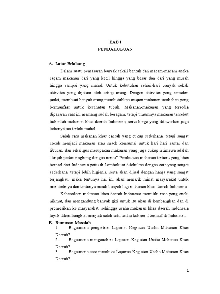 Makalah Laporan Kegiatan Usaha Makanan Khas Daerah