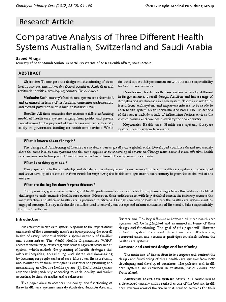 Comparative Study of Health Systems | PDF | Health Care In The United ...