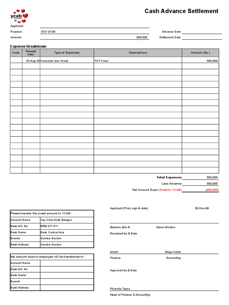 Template Cash Settlement PDF