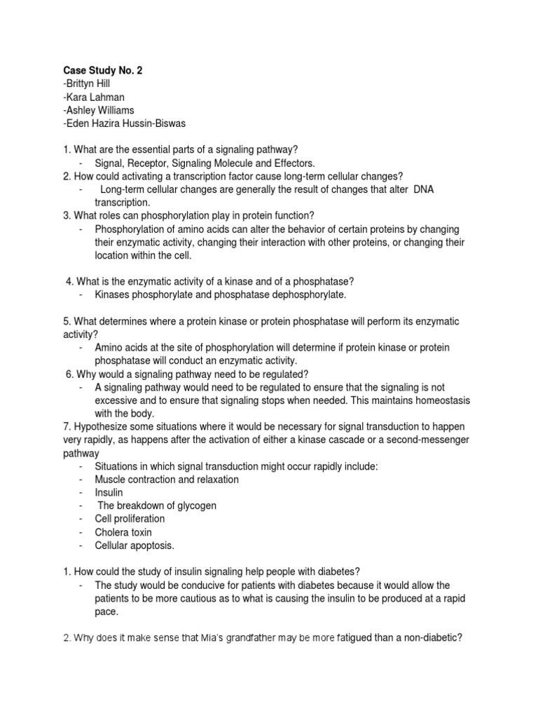Diabetes and Insulin Signaling Case Study PDF Signal Transduction