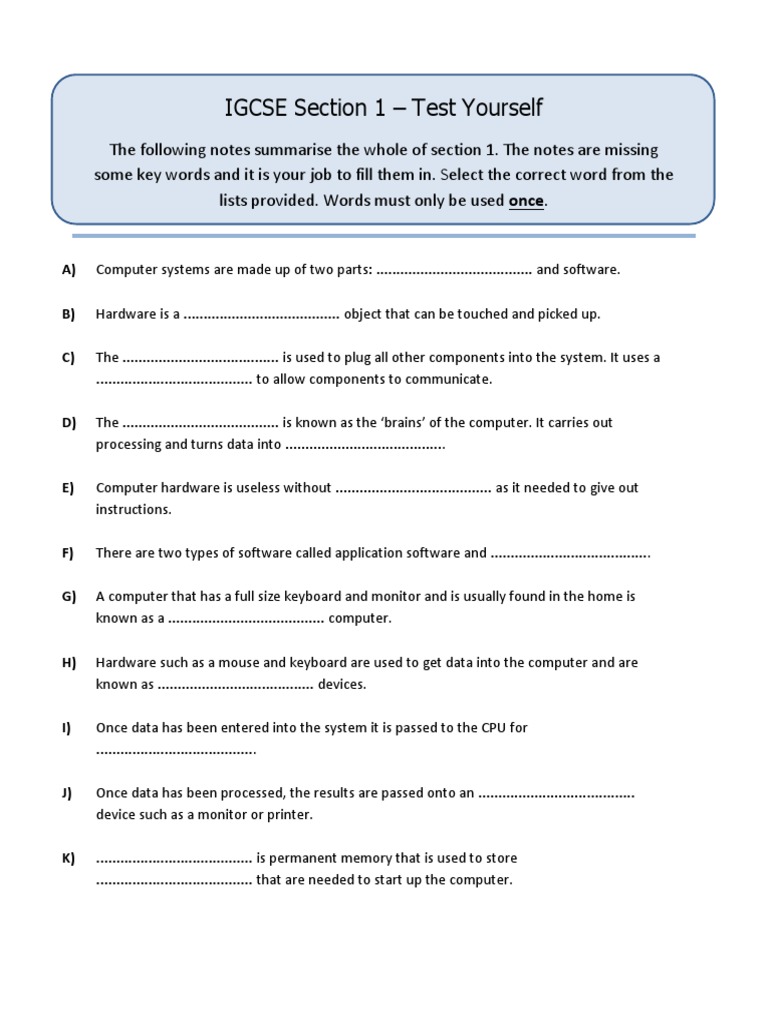IGCSE Section 1 Test | PDF | Graphical User Interfaces | Computer Data ...