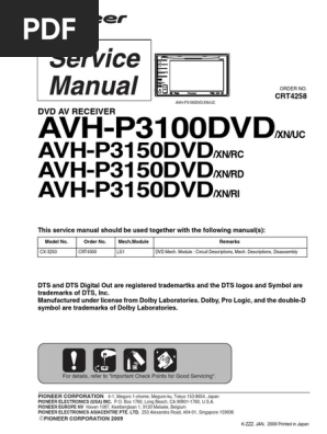 Pioneer Avh-P3100dvd P3150dvd SM | PDF | Laser | Soldering