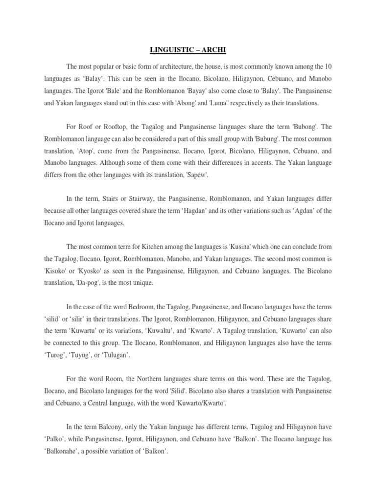 Philippine Architecture Vocabulary | PDF | Tagalog Language | Philippines