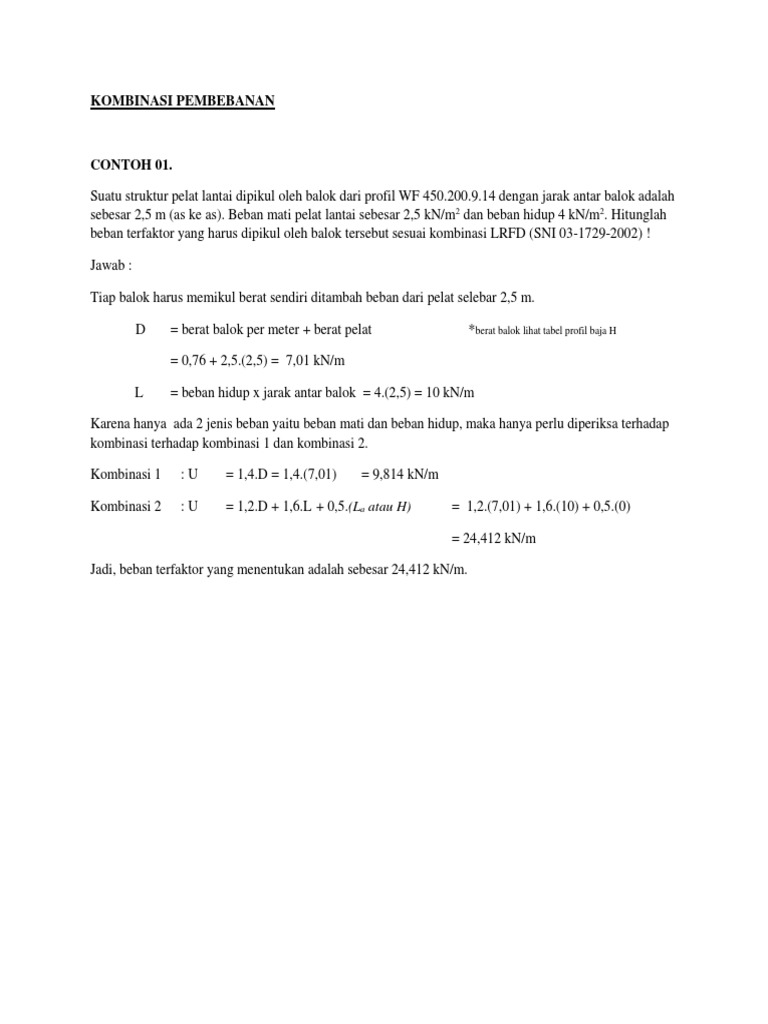 Contoh Soal Kombinasi Pembebanan (Struktur Baja) 1 PDF