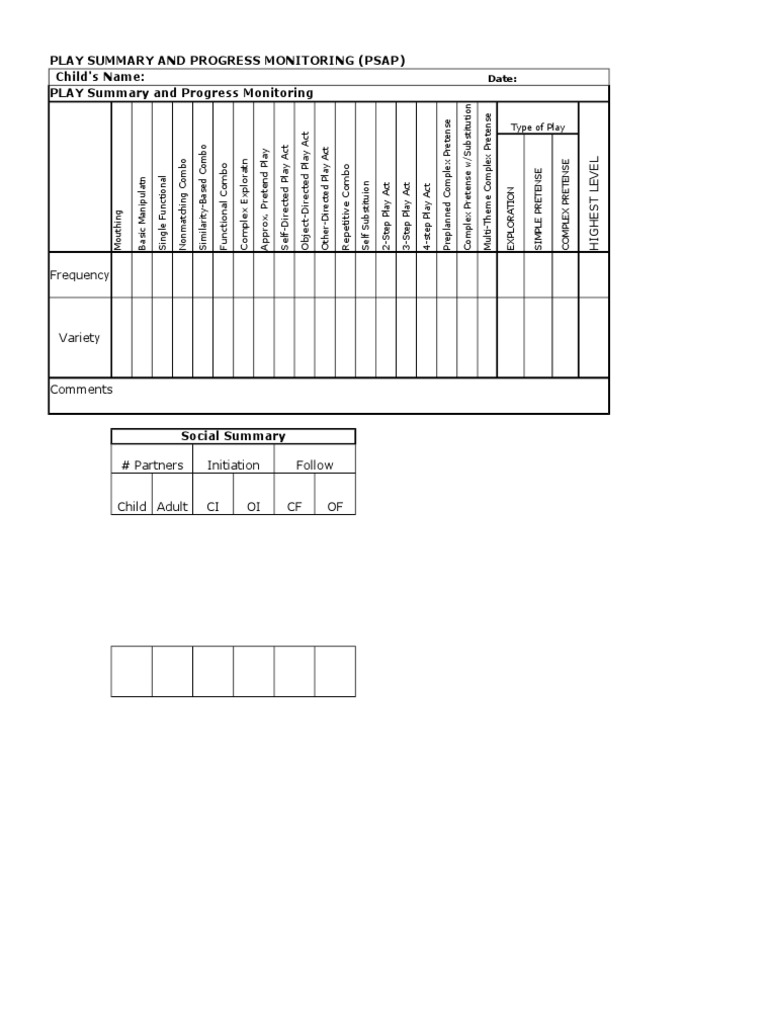 Child Play Progress Monitoring Summary | PDF