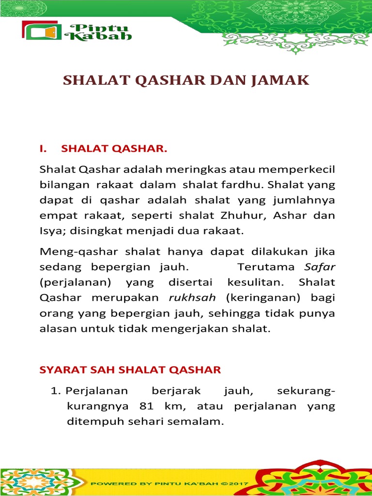 Shalat Qashar Dan Jamak