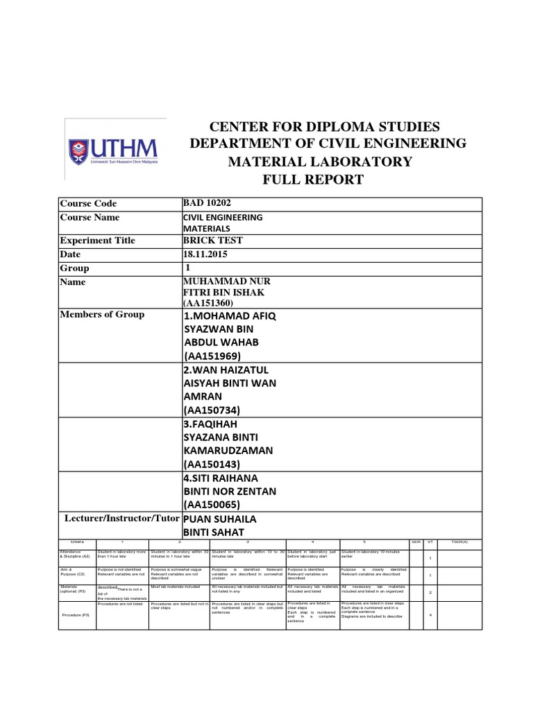 Brick Test Lab Report PDF Density Experiment