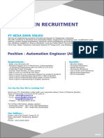 Open Recruitment: Position: Automation Engineer (AE)