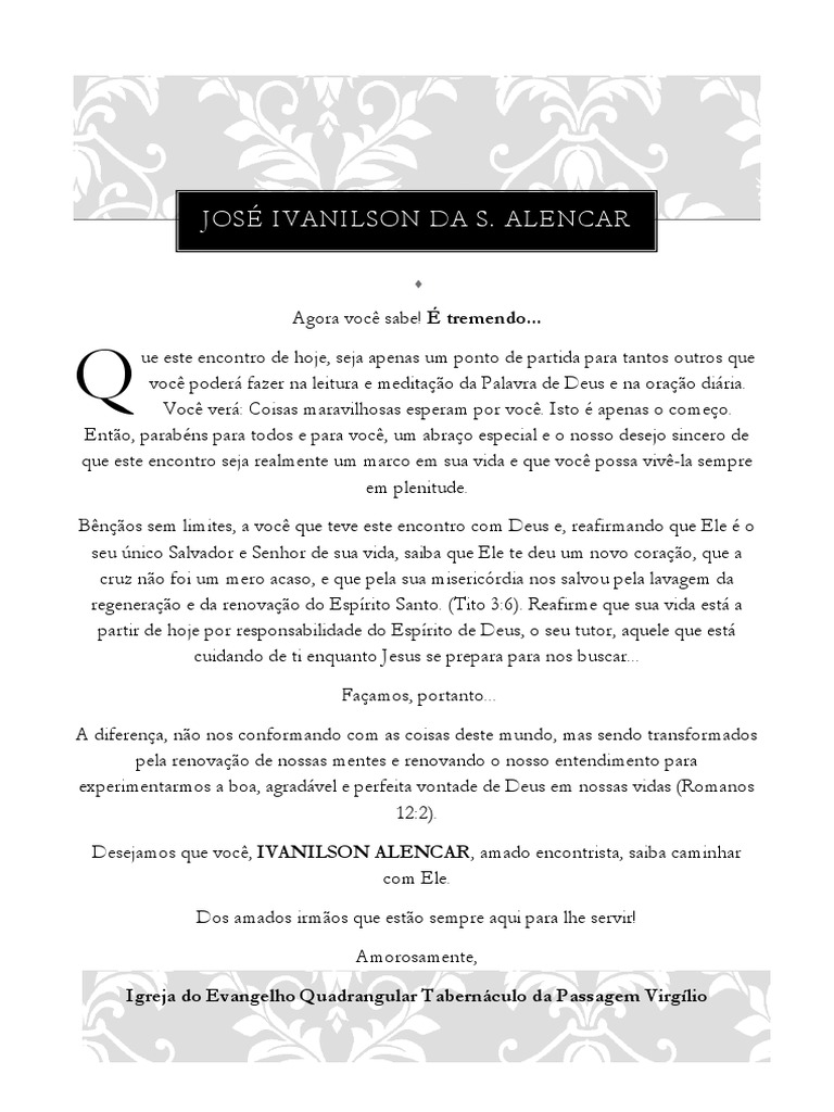 Carta Encontrista Personalizado