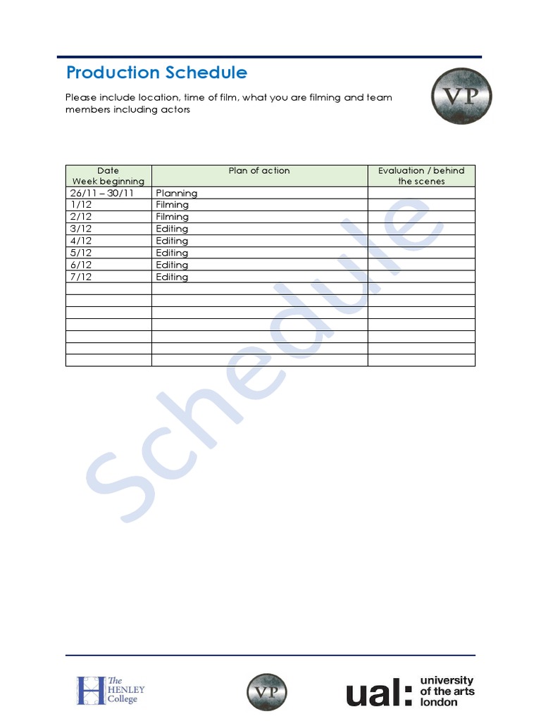 Film Production Schedule Overview | PDF | Technology & Engineering