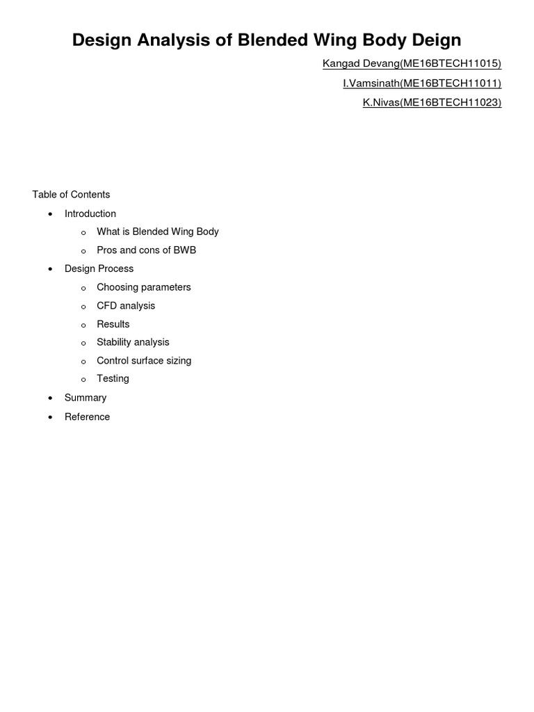Design Analysis of Blended Wing Body Deign | PDF | Airfoil | Aircraft