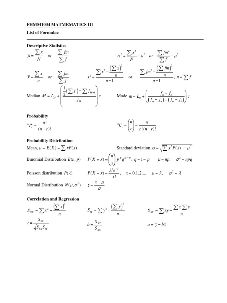 List of Formulae and Normal Table | PDF