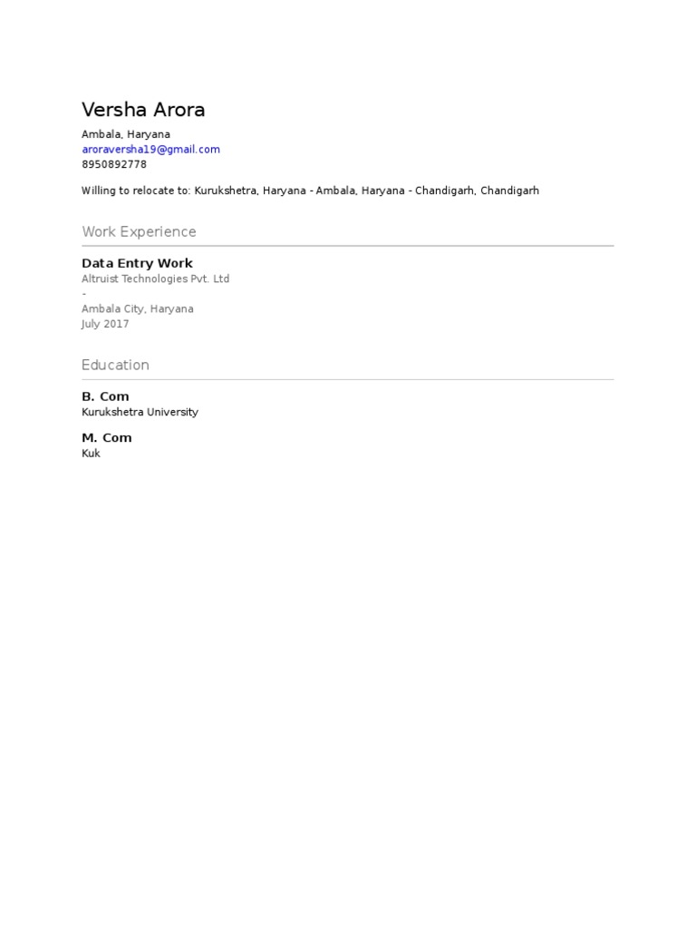 Versha Arora: Work Experience | PDF