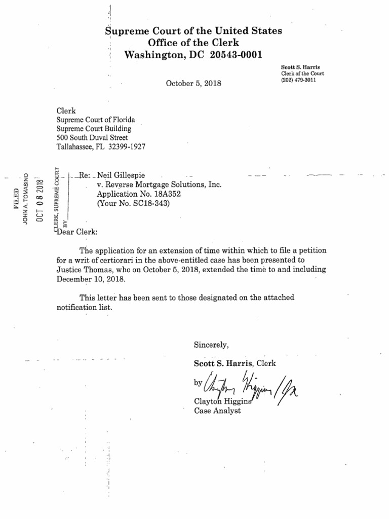 Extension Request for Certiorari Petition | PDF | Foreclosure ...