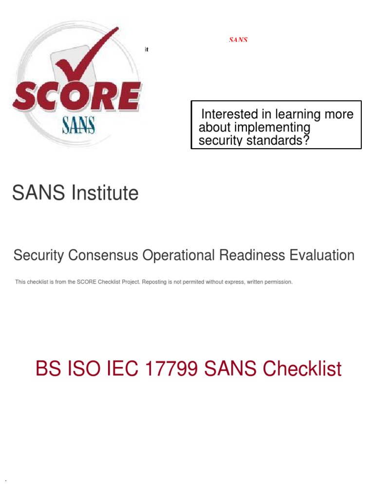 CheckList ISO 17799 | PDF | Cryptography | Security Engineering