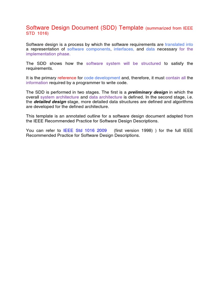 Software Design Document (SDD) Template: For The Implementation Phase