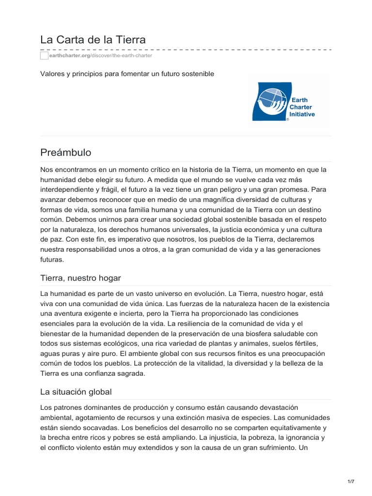 Principios de la Carta de la Tierra | PDF | Desarrollo sostenible ...