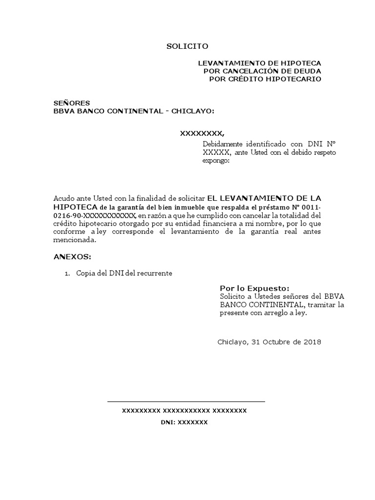 Levantamiento de Hipoteca