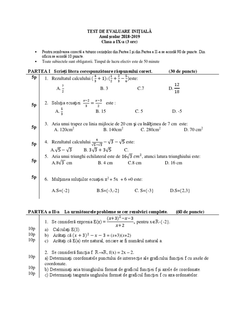 29 Test de Evaluare Initiala | PDF