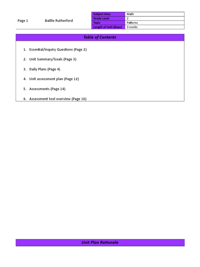Grade 2 Math Unit on Patterns | PDF | Learning | Teaching Mathematics