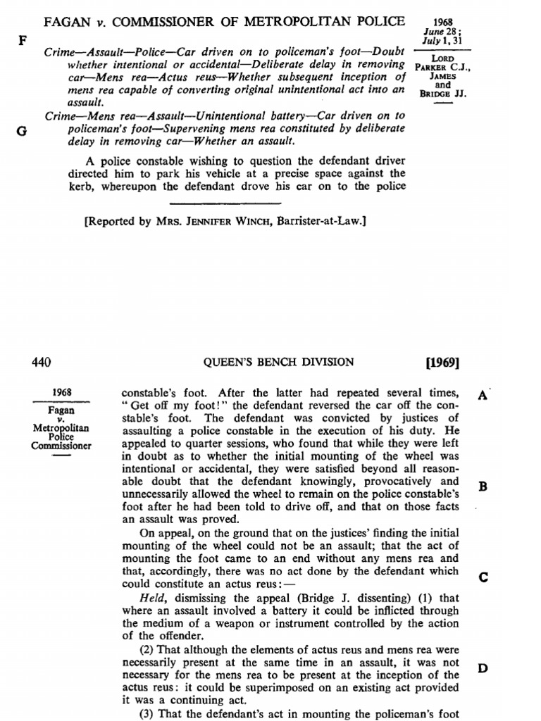 Fagan v. Commissioner of Metropolitan Police