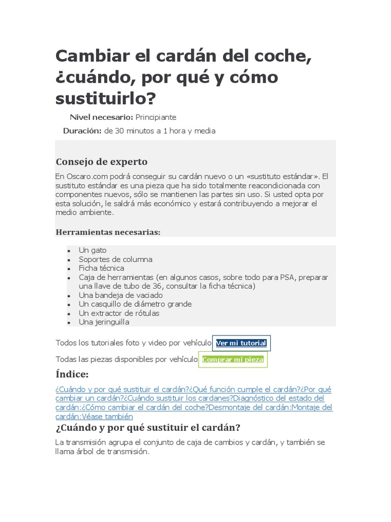 Cambiar El Cardán Del Coche | PDF | Resistencia Eléctrica y Conductancia |  Electricidad