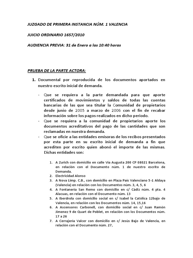 Prueba Parte Actora | PDF