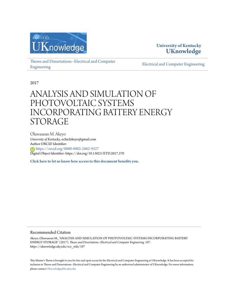 Analysis and Simulation of Photovoltaic Systems Incorporating Bat | PDF ...