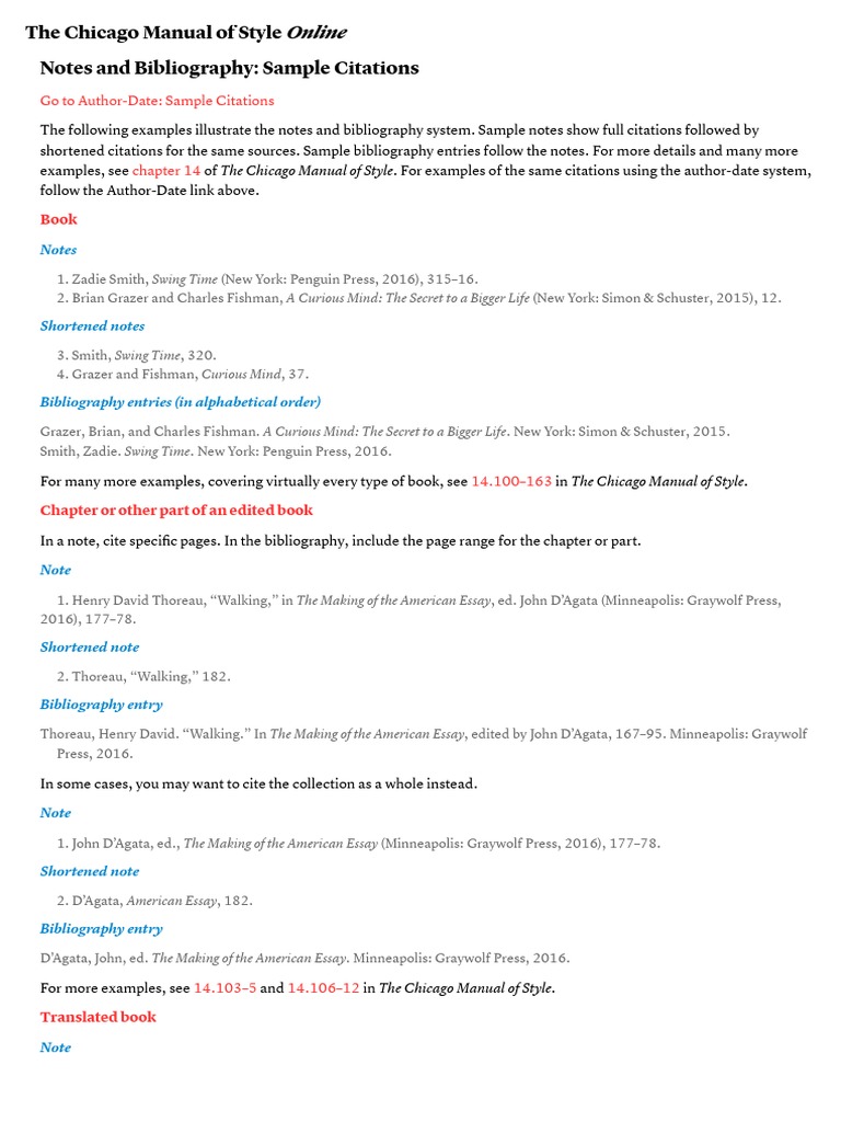 Online: The Chicago Manual of Style Notes and Bibliography: Sample ...