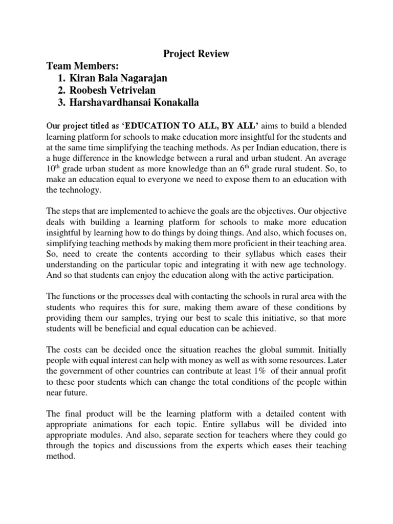 Project Review Team Members: 1. Kiran Bala Nagarajan 2. Roobesh ...