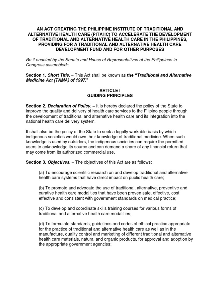 Philippine Traditional Health Care Act | PDF | Alternative Medicine ...