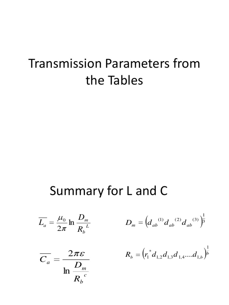 Transmission Parameters From the Tables [Autosaved] Physical