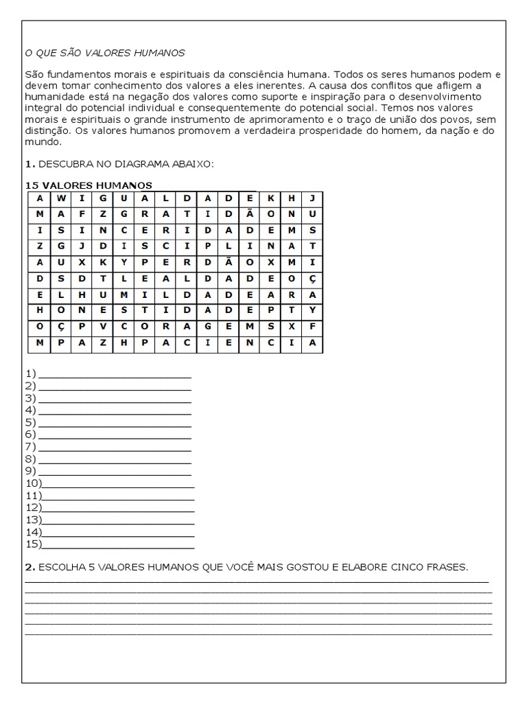 Entenda os Valores Humanos Essenciais | PDF