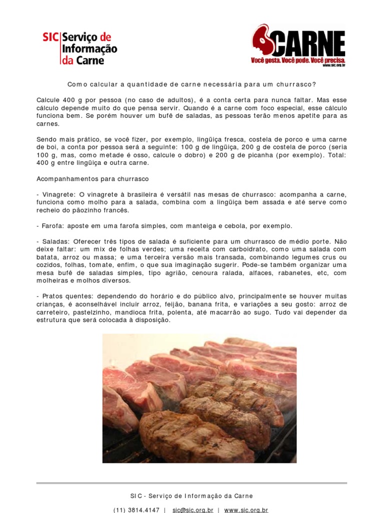 calculo churrasco | Carne | Culinária Ocidental