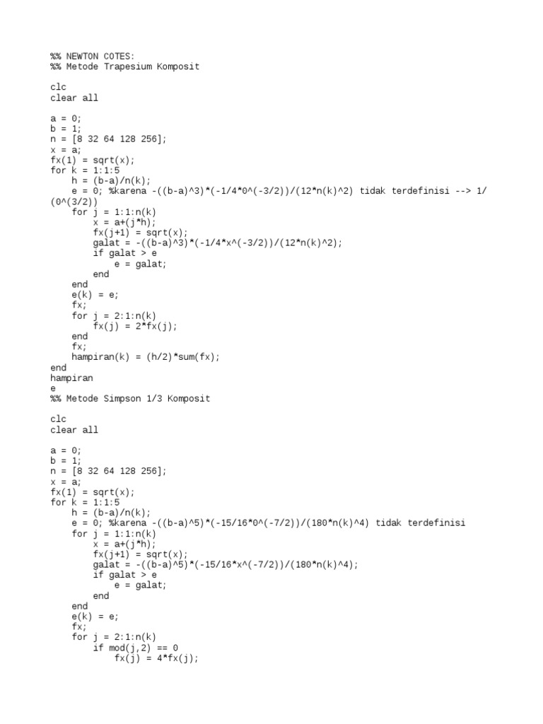 Newton Cotes In Matlab Pdf