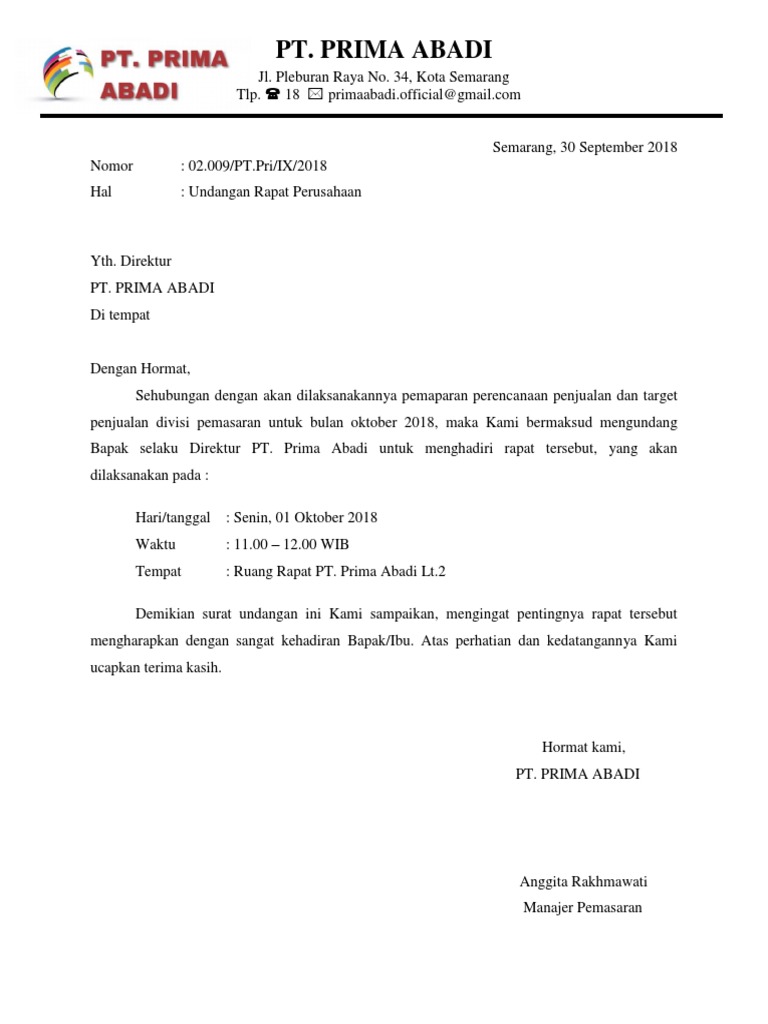 Contoh  Surat Undangan Meeting  Perusahaan Dalam  Bahasa    Contoh  Surat Undangan Meeting  Perusahaan Dalam  Bahasa