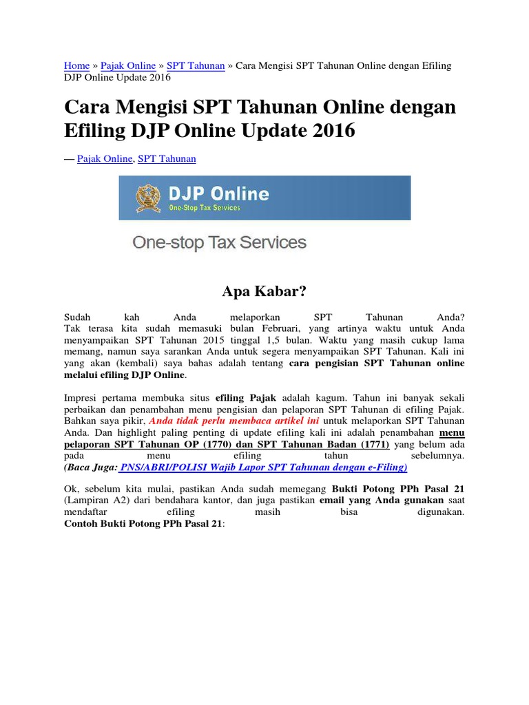 Lapor Spt Tahunan Pengisian Spt Djp Online Seputar Laporan