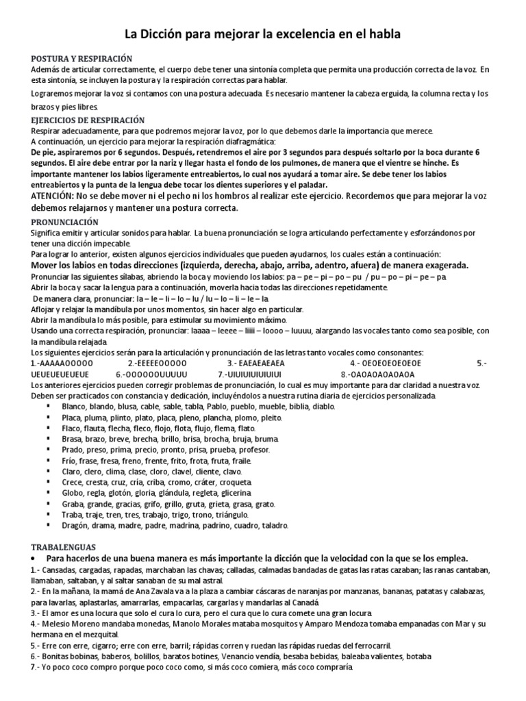 Ejercicios para Mejorar la Dicción | PDF | Agitación